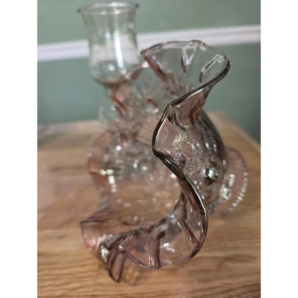 Vintage Fenton Amethyst 3 Piece FAIRY LAMP Cabbage Roses Candles
